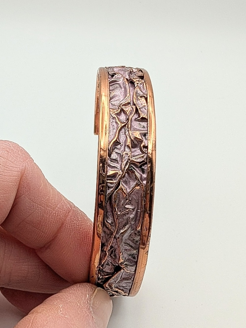 Artisan Textured Copper Cuff Bracelet in Copper and Pink - Picture 2 of 6
